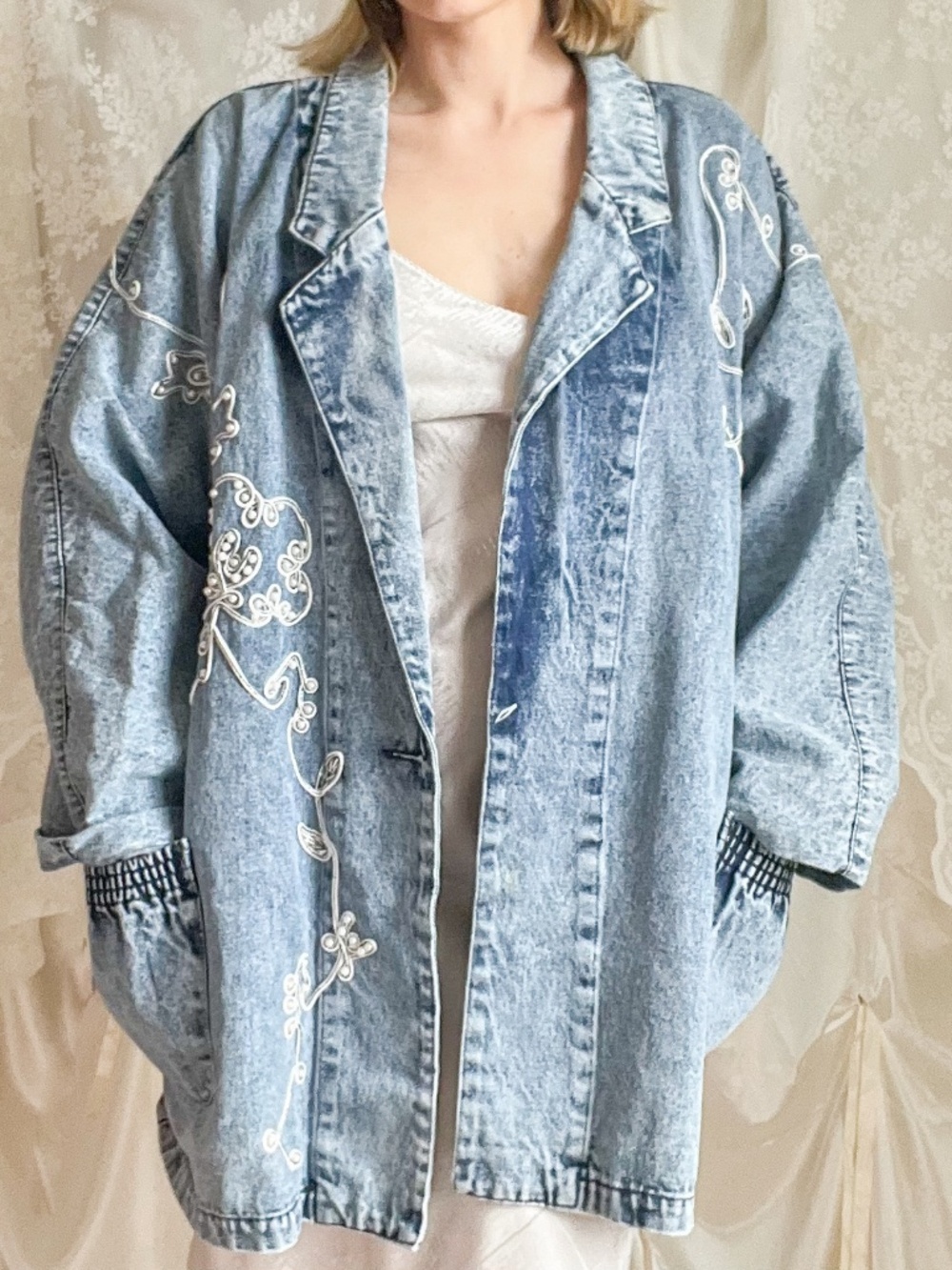 Vintage Jensen Embroidered Acid Wash Denim Jacket - Picture 2 of 10